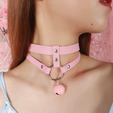 Sweet Pink PU Leather Collar Choker Adjustable Punk Necklace for Women