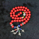 Red Cinnabar Round Bracelet with Silver Spacer Beads 18inch