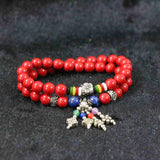 Red Cinnabar Round Bracelet with Silver Spacer Beads 18inch