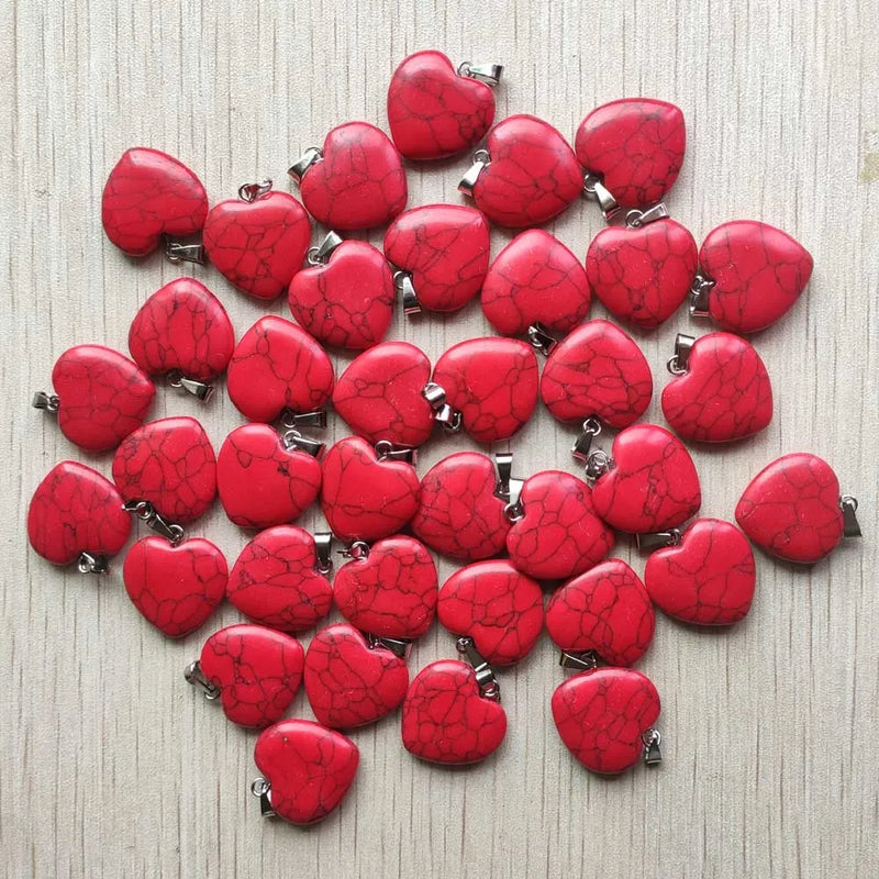 50pcs Red Turquoise Heart Charm Pendants for DIY Jewelry Making