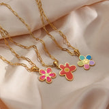 Flower Pendant Choker Necklace Stainless Steel Clavicle Chain