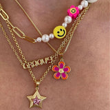 Flower Pendant Choker Necklace Stainless Steel Clavicle Chain