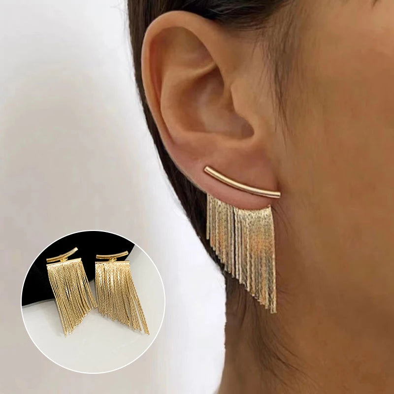 Tassel Earrings Statement Curved Fringe Pendant Jewelry Accessories Women Egirls