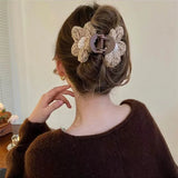 Coffee-colored Wool Flower Hair Clip High-end Shark Clip