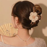Coffee-colored Wool Flower Hair Clip High-end Shark Clip