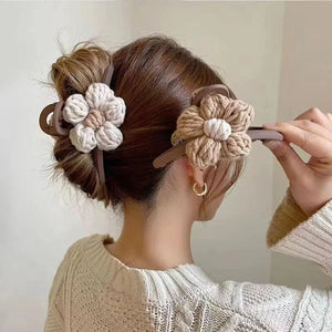Coffee-colored Wool Flower Hair Clip High-end Shark Clip