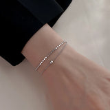 Temperament Double Layer Beads Silver Rose Bracelet