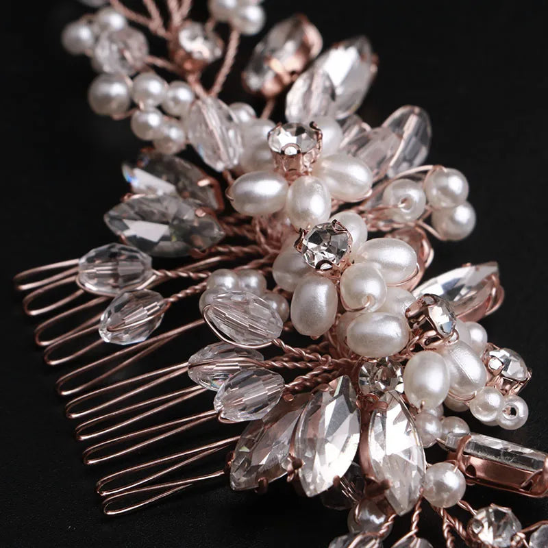 Temperament Women Pearl Rose Hair Comb Bridal Wedding Dress Hair Accessories