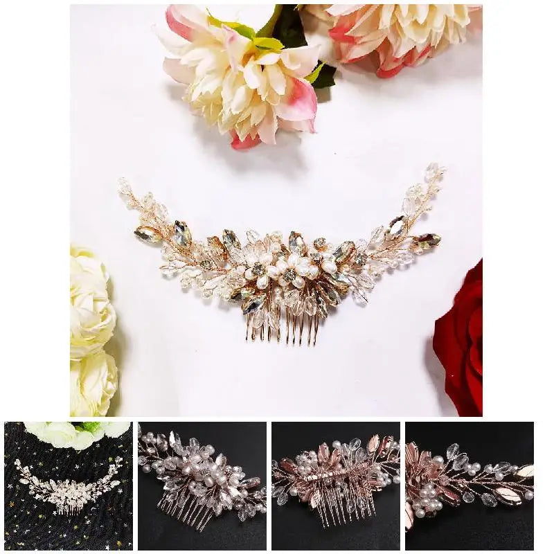 Temperament Women Pearl Rose Hair Comb Bridal Wedding Dress Hair Accessories
