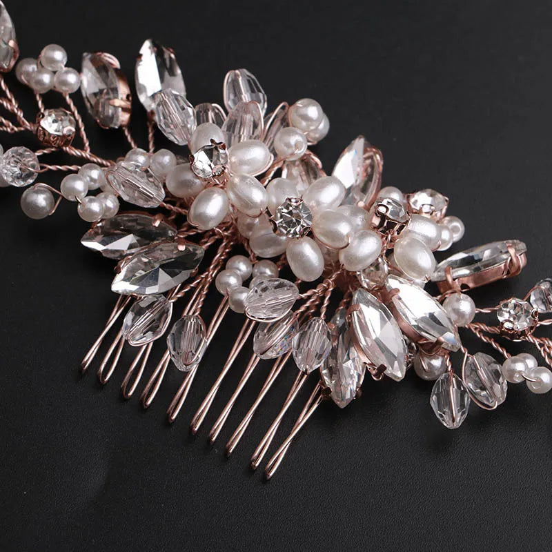 Temperament Women Pearl Rose Hair Comb Bridal Wedding Dress Hair Accessories