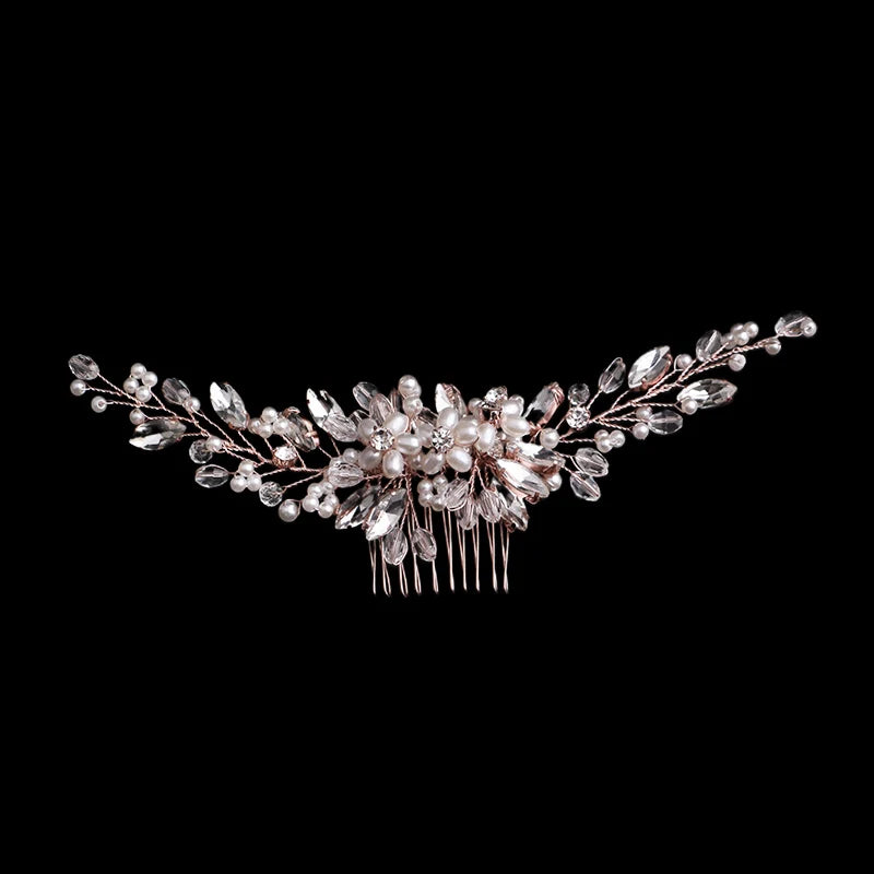 Temperament Women Pearl Rose Hair Comb Bridal Wedding Dress Hair Accessories