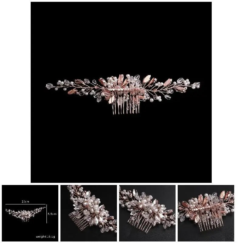 Temperament Women Pearl Rose Hair Comb Bridal Wedding Dress Hair Accessories
