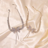 Temperament Zircon Bow Choker Necklace For Women Party Holiday Butterfly Jewelry