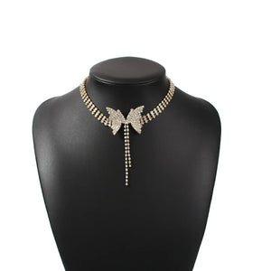 Temperament Zircon Bow Choker Necklace For Women Party Holiday Butterfly Jewelry