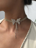 Temperament Zircon Bow Choker Necklace For Women Party Holiday Butterfly Jewelry