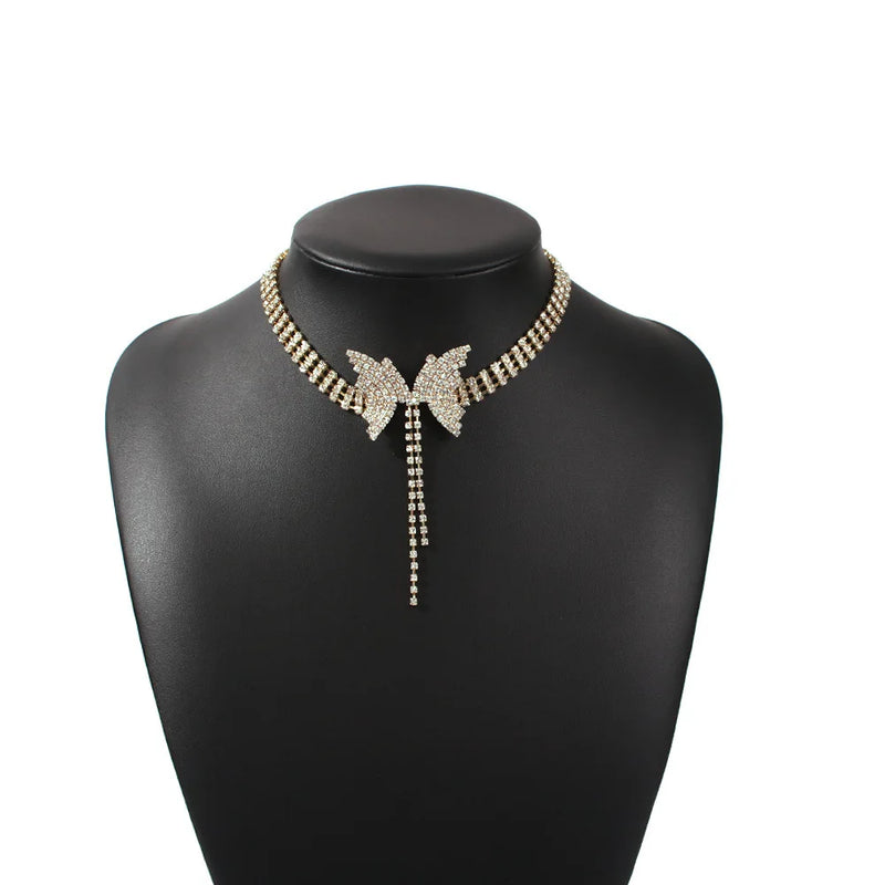 Temperament Zircon Bow Choker Necklace For Women Party Holiday Butterfly Jewelry