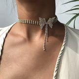 Temperament Zircon Bow Choker Necklace For Women Party Holiday Butterfly Jewelry