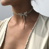 Temperament Zircon Bow Choker Necklace For Women Party Holiday Butterfly Jewelry