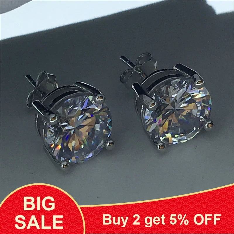 Tennis Earring 9mm AAAAA Zircon CZ 925 Sterling Silver Stud Earrings