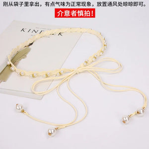 Thin Chain Belt Simulated Pearl Waist Chain Women Lady Dress Skirt Decoration