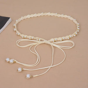 Thin Chain Belt Simulated Pearl Waist Chain Women Lady Dress Skirt Decoration