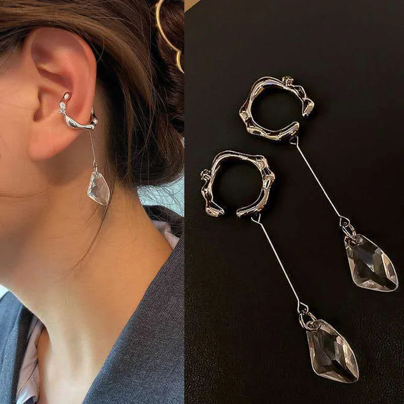 Geometric Clip on Cuff Earrings Silver No Piercing Jewelry