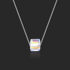 Tiny Cube Dainty Necklace Silver Austrian Element Crystal Choker Necklace