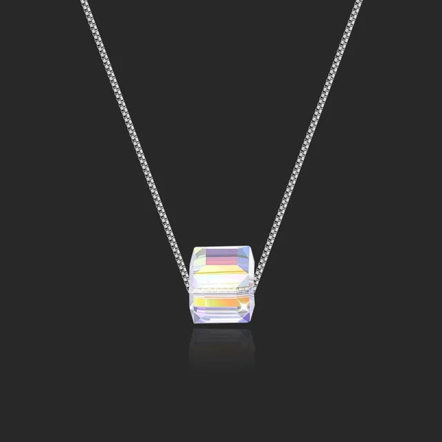Tiny Cube Dainty Necklace Silver Austrian Element Crystal Choker Necklace