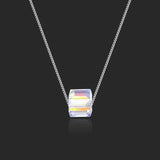 Tiny Cube Dainty Necklace Silver Austrian Element Crystal Choker Necklace