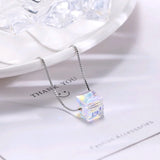Tiny Cube Dainty Necklace Silver Austrian Element Crystal Choker Necklace