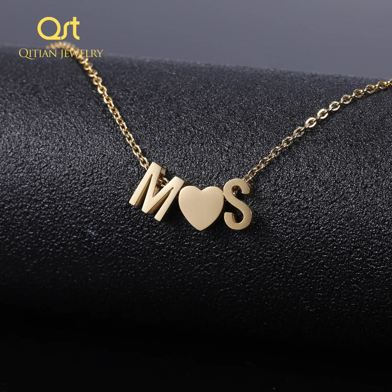 Dainty Heart Initial Necklace Personalized Name Jewelry for Women