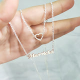 Tiny Heart Initial Double Necklace Link Chain Name Jewelry