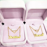 Tiny Heart Initial Double Necklace Link Chain Name Jewelry