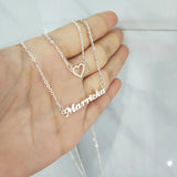 Tiny Heart Initial Double Necklace Link Chain Name Jewelry