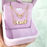 Tiny Heart Initial Double Necklace Link Chain Name Jewelry