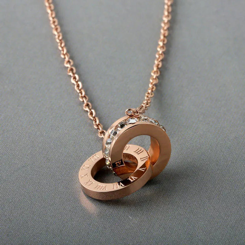 Roman Numerals Pendant Necklace Stainless Steel Jewelry