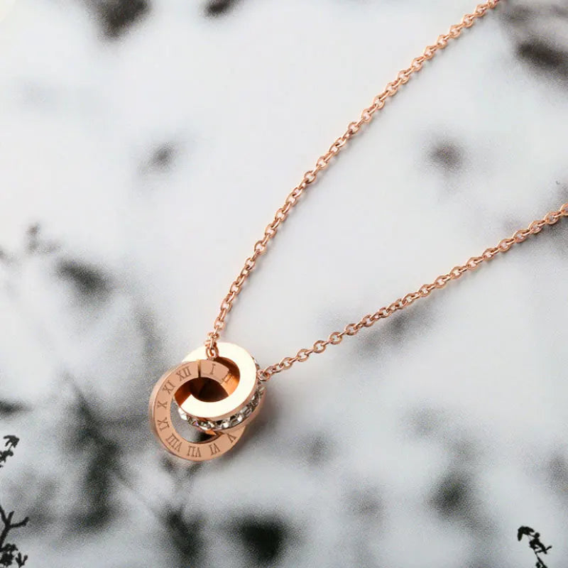 Roman Numerals Pendant Necklace Stainless Steel Jewelry