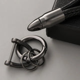 Metal Rotating Bullet Keychain Leather Car Key Chain Auto Keyring Pendant