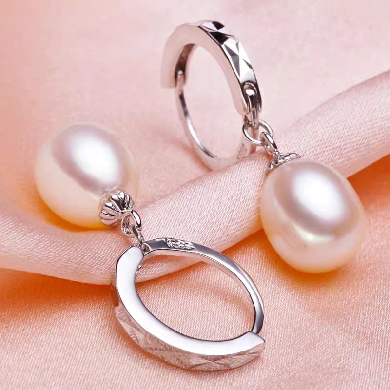 Pink Pearl Drop Earrings S925 Sterling Silver Real Natural