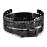 Roman Numerals Braided Bracelets Stainless Steel Men's Bangles Jewellery Sets