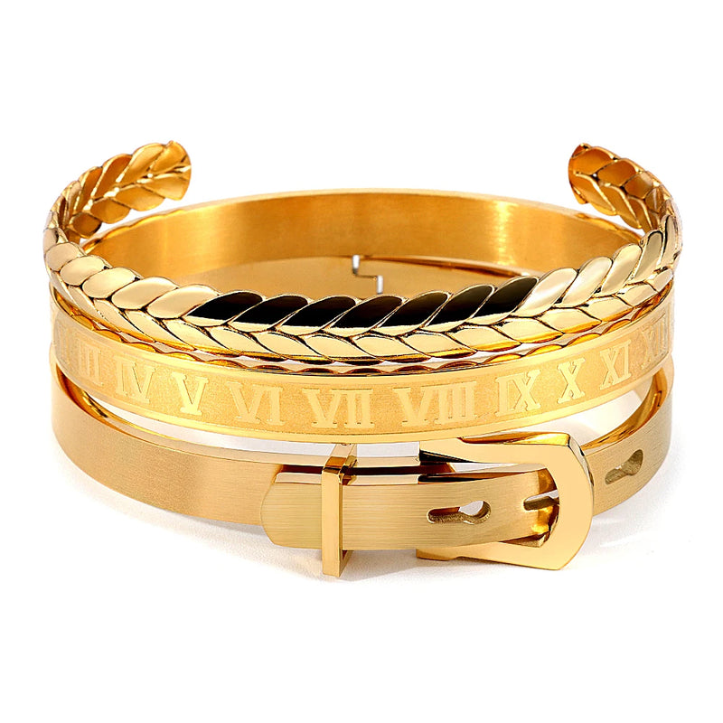 Roman Numerals Braided Bracelets Stainless Steel Men's Bangles Jewellery Sets