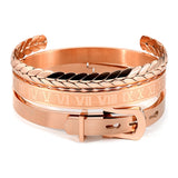 Roman Numerals Braided Bracelets Stainless Steel Men's Bangles Jewellery Sets