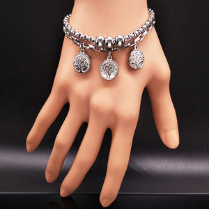 Tree of Life Silver Stainless Steel Bracelets for Women