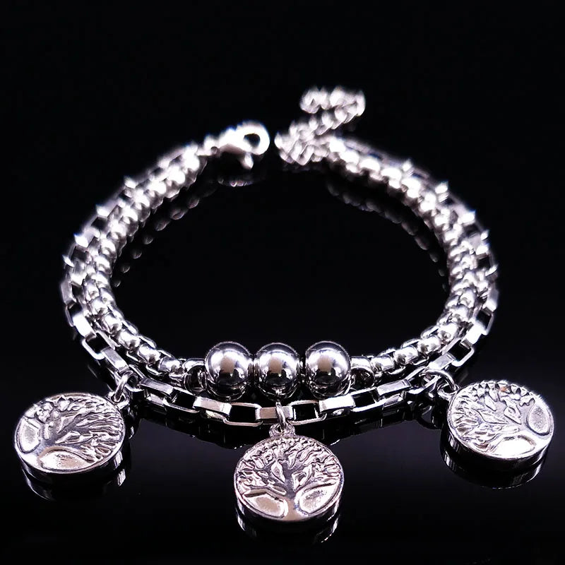 Tree of Life Silver Stainless Steel Bracelets for Women