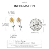 925 Silver Daisy Stud Earrings Cactus Leaves Jewelry Gift