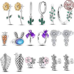 925 Silver Daisy Stud Earrings Cactus Leaves Jewelry Gift