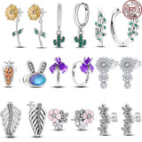 925 Silver Daisy Stud Earrings Cactus Leaves Jewelry Gift
