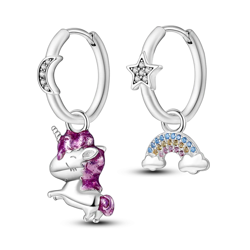 925 Silver Women Hoop Earrings Animal Dragon Elephant Feathers Pendientes
