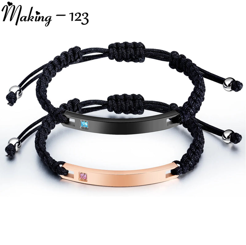 Engraved Titanium Steel Couple Bracelet Men Charm
