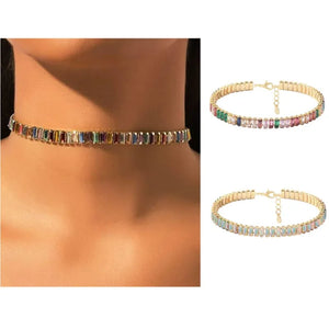Color Rhinestone Choker Neck Chain Wedding Party Jewelry